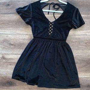 Black crush velvet mini dress
